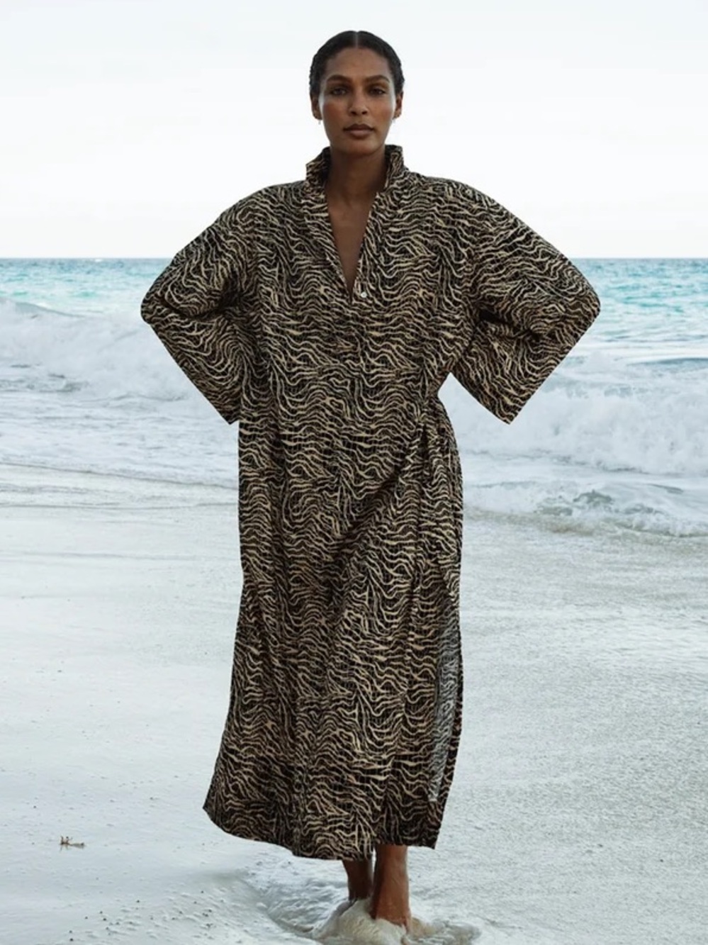 Saint Holiday The Saint Caftan in Animal Waves Animal Print One Size